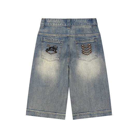 Vintage Wash Baggy Denim Shorts